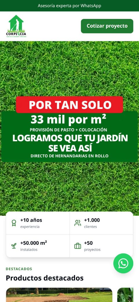 Sitio de Corpicia en un teléfono