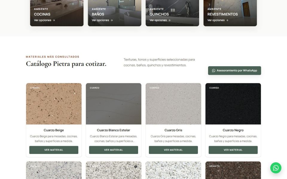 Marmolería Pietra: detalle de la interfaz